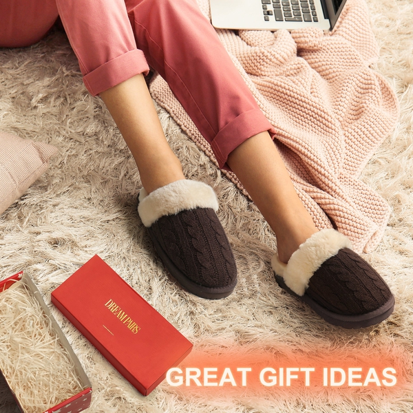 Winter Knitted House Slippers - BROWN - 1