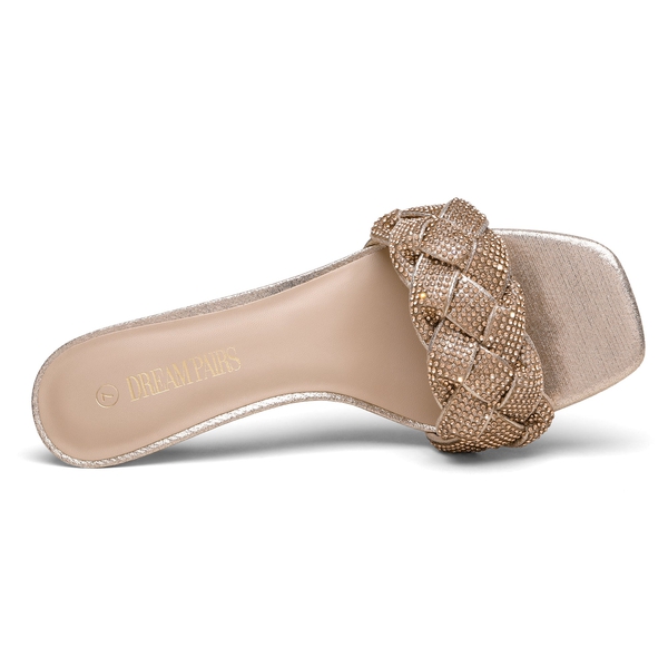Rhinestone Open Toe Kitten Heel Mule Sandals - GOLD RHINESTONE - 3