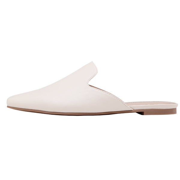 Pointed Toe Flat Mules - WHITE PU - 1