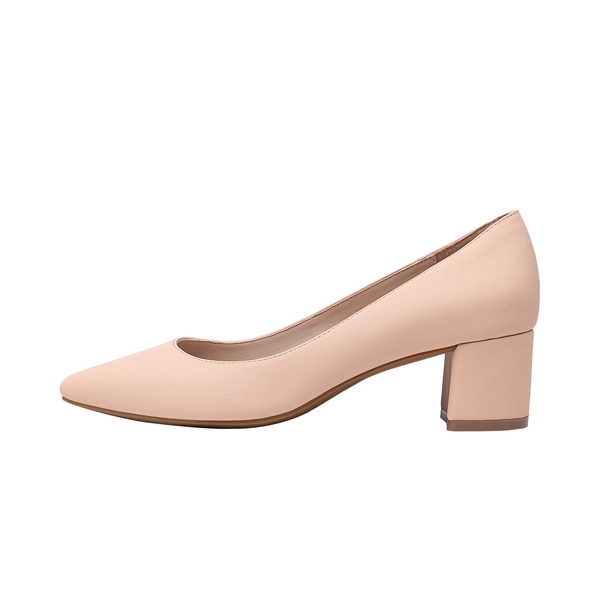 Closed Toe Block Heel Pumps - APRICOT NUBUCK PU - 1