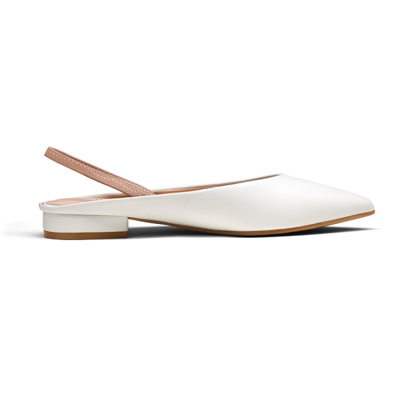 Pointed Toe Slingback Flats - WHITE PU - 3