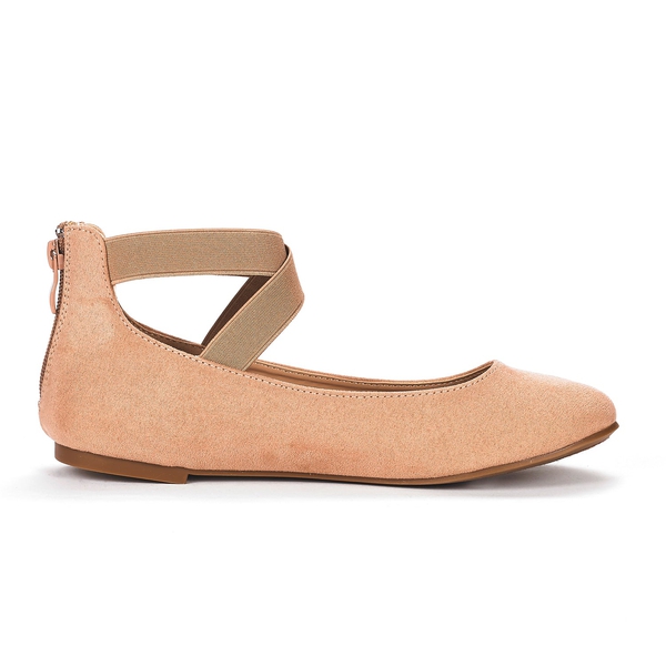 Elastic Closed Toe Flats with Ankle Strap - NUDE - 1