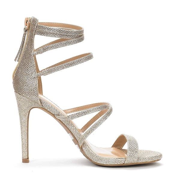 High Heel Strappy Pump Sandals - GOLD GLITTER - 3