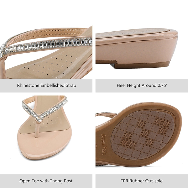Rhinestone Flip-Flop Sandals - NUDE - 3