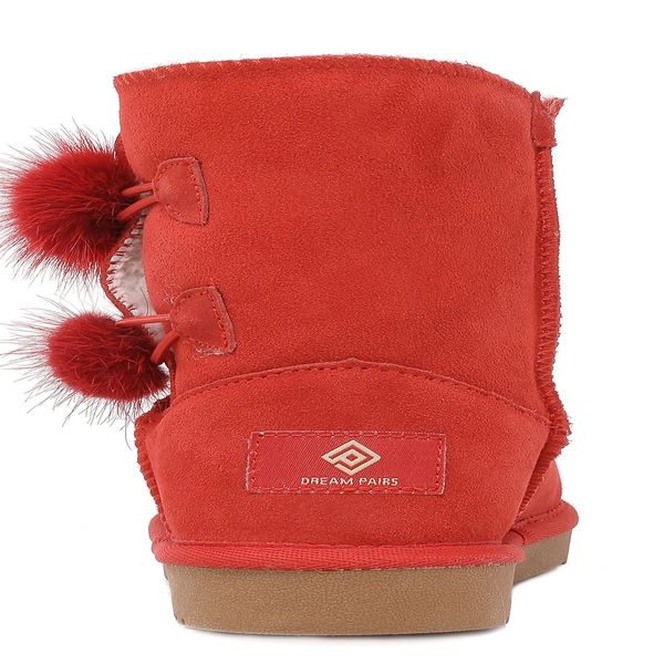 [FuzzyChic Kid's Lolly] Sheepskin Fur Kids Boots - RED - 4