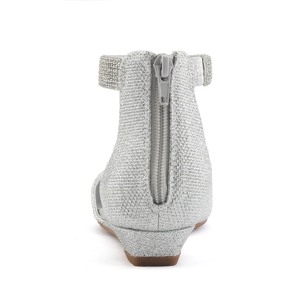 Wedge Ankle Strap Flats Shoes - SILVER GLITTER - 3