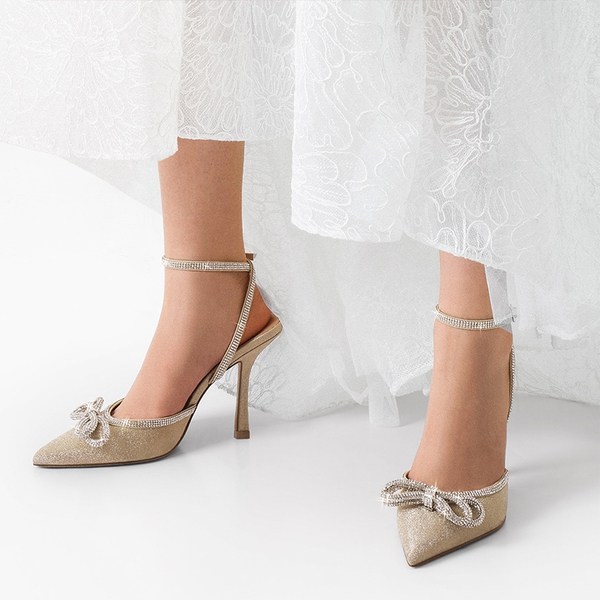 Destiny Stiletto Rhinestone Strap Pumps - GOLD - 1