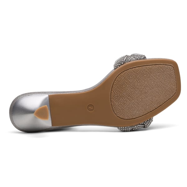 Rhinestone Open Toe Kitten Heel Mule Sandals - SILVER RHINESTONE - 4