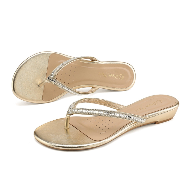 Rhinestone Flip-Flop Sandals - GOLD - 1