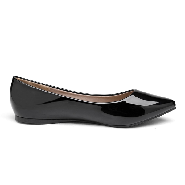 Pointed Toe Ballet Slip On Flats - BLACK PAT - 1