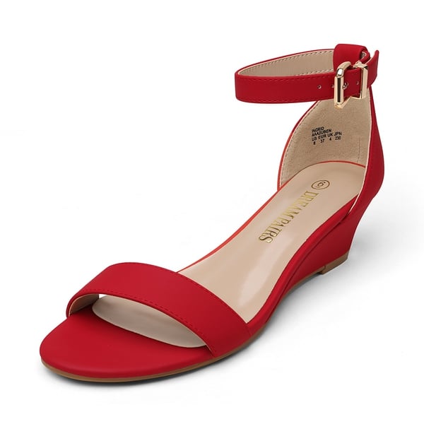 Ankle Strap Low Heel Wedge Sandals - RED NUBUCK - 1