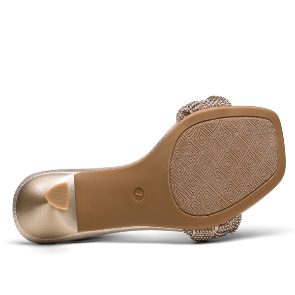 Rhinestone Open Toe Kitten Heel Mule Sandals - GOLD RHINESTONE - 4