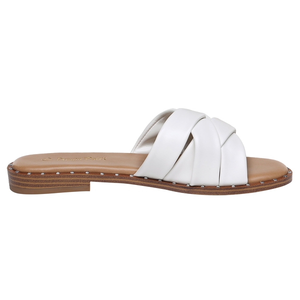 Studded Flat Slide Sandals - WHITE - 1