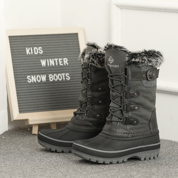 Kids Waterproof Snow Boots - BLACK GREY - 5