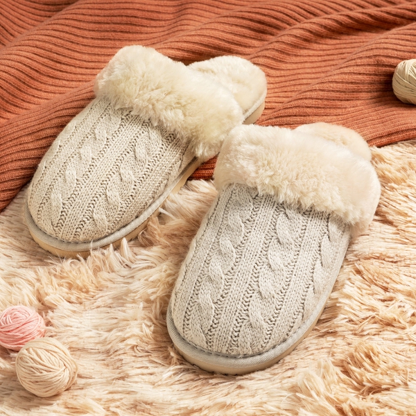 Winter Knitted House Slippers - BEIGE - 4
