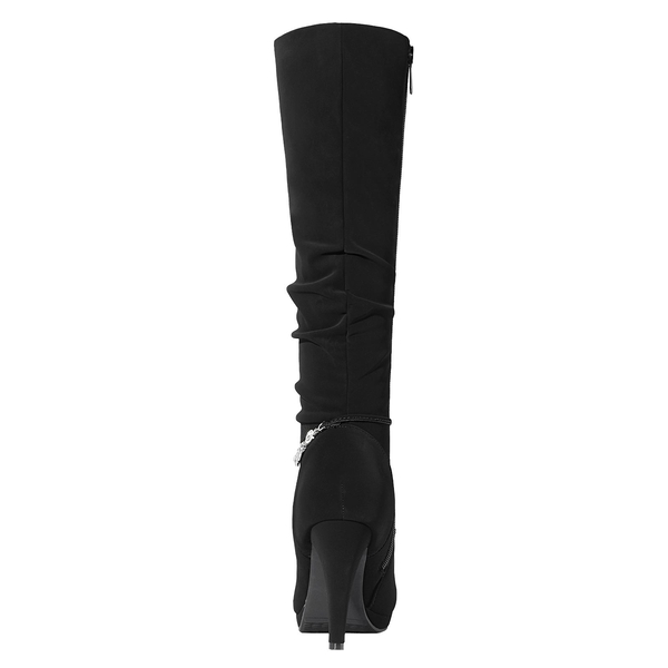 Women's Knee-High Platform Heeled Boots - BLACK NUBUCK - 6