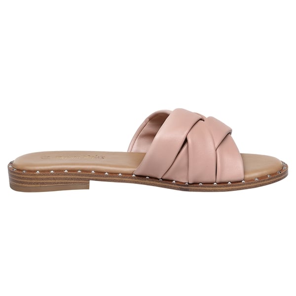 Studded Flat Slide Sandals - PINK PU - 1