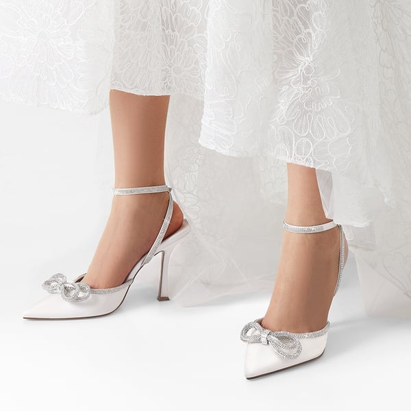 Destiny Stiletto Rhinestone Strap Pumps - WHITE - 1