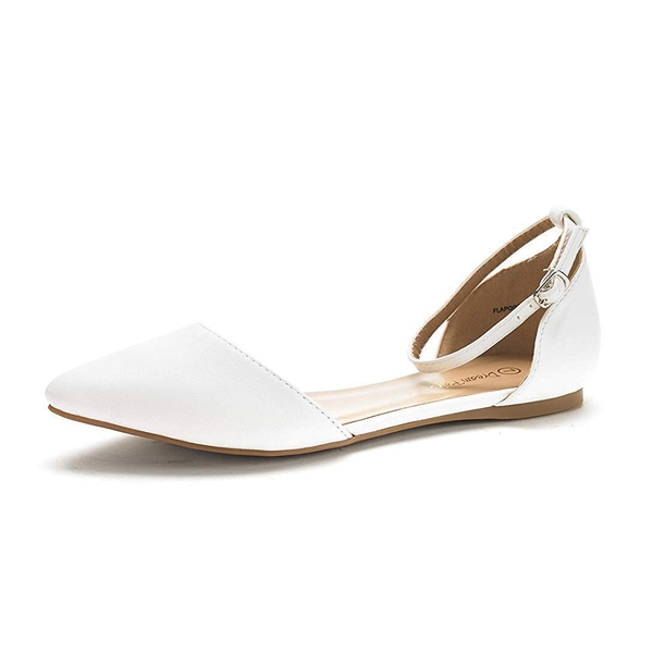 Ankle Strap Ballerina Flats - WHITE PU - 1