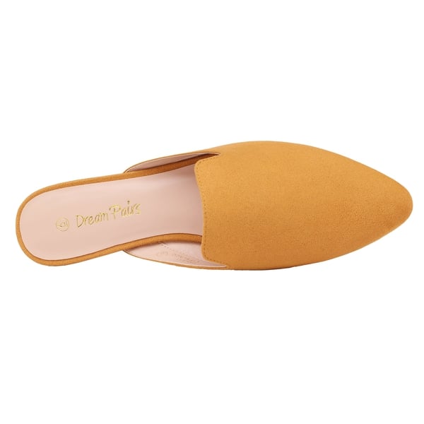 Pointed Toe Flat Mules - YELLOW SUEDE - 3