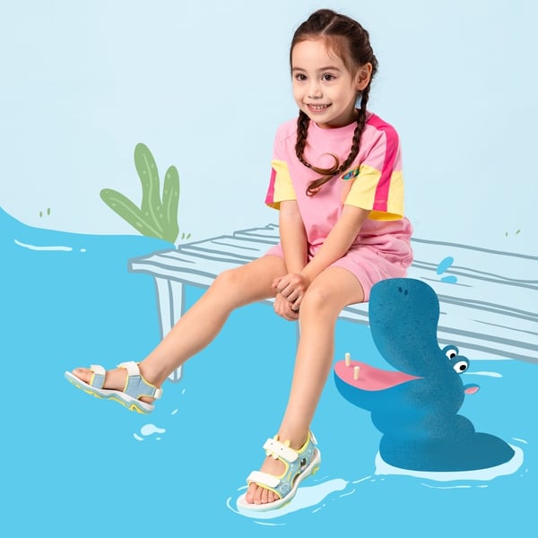 Boys & Girls Open-Toe Sport Sandals - WHITE BLUE YELLOW HIPPO - 1