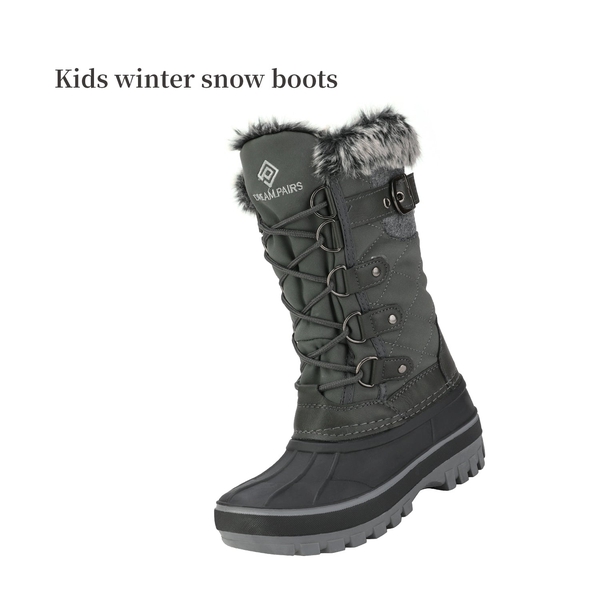Kids Waterproof Snow Boots - BLACK GREY - 1