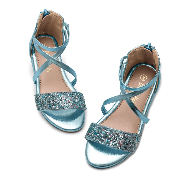 Girls Ankle Strap Wedge Sandals - BLUE - 5