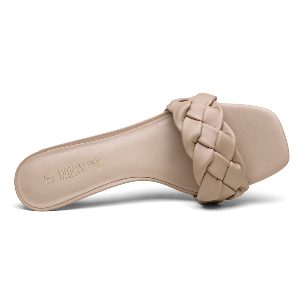 Rhinestone Open Toe Kitten Heel Mule Sandals - NUDE PU - 3