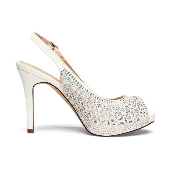 Peep Toe Rhinestone Pumps - WHITE GLITTER - 2