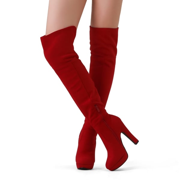 Thigh High Chunky Platform Boots - RED - 2