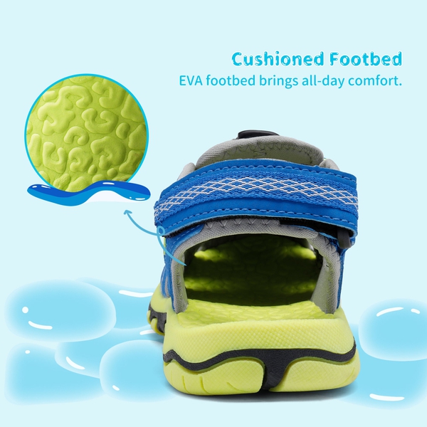 Boys Girls Quick-Dry Athletic Sandals - ROYAL BLUE GREY NEON GREEN - 2
