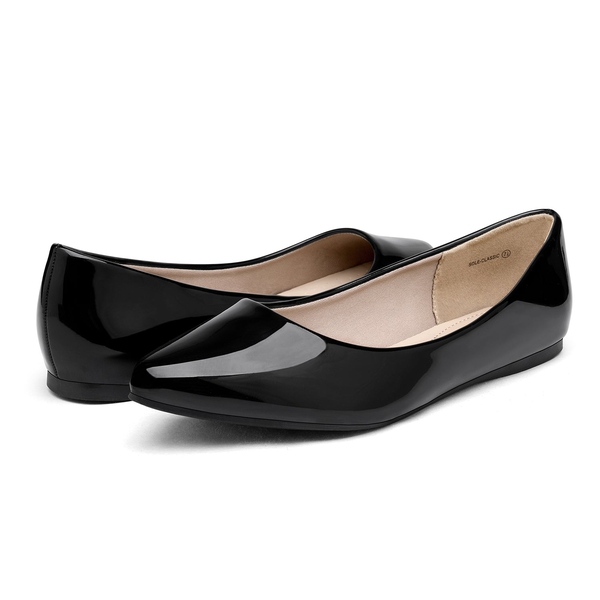Pointed Toe Ballet Slip On Flats - BLACK PAT - 3