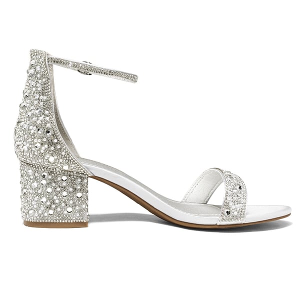 Rhinestone Low Chunky Heel Sandals - SILVER RHINESTONE - 3