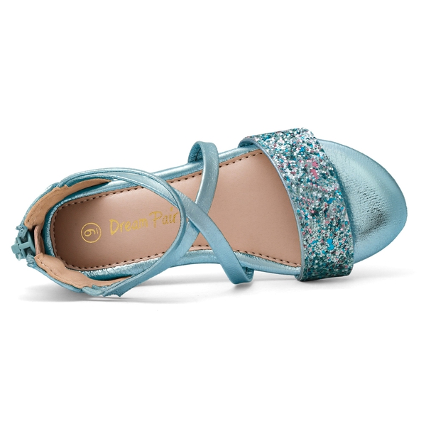 Girls Ankle Strap Wedge Sandals - BLUE - 3