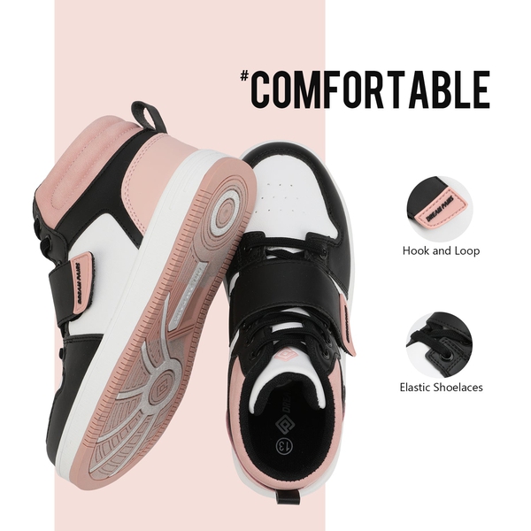 [LilLegends Skyhigh] Dream Pairs Kids High Top Sneakers - BLACK WHITE PINK - 2