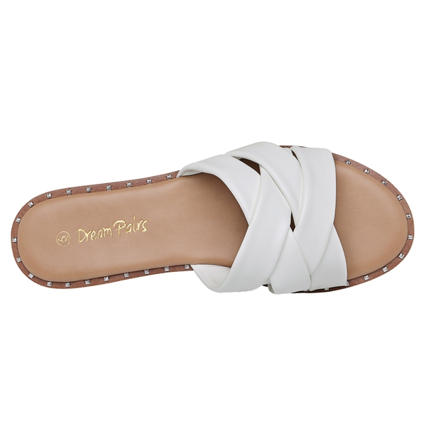 Studded Flat Slide Sandals - WHITE - 3