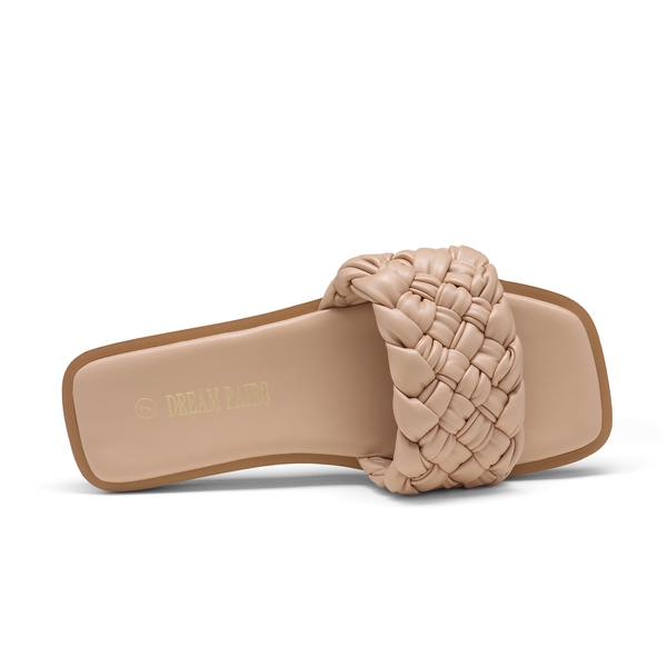 Open Toe Slide Flat Sandals - NUDE WEAVE - 2
