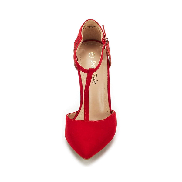 Strappy High Heel Pump Shoes - RED SUEDE - 2