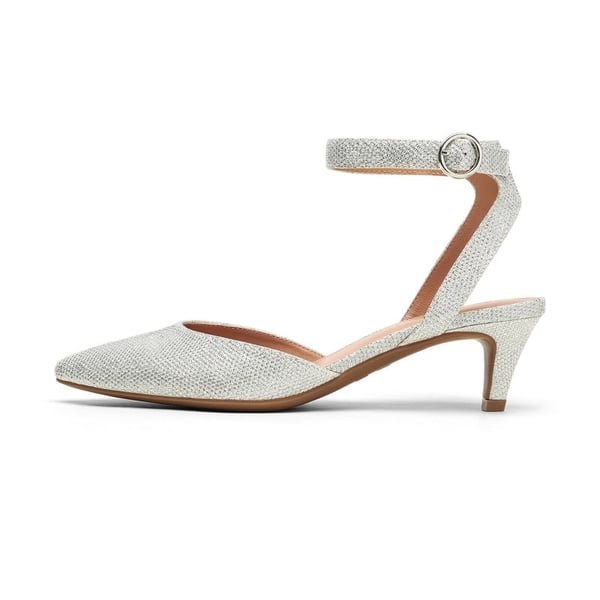 Ankle Strap Low Heel Pumps - SILVER GLITTER - 2