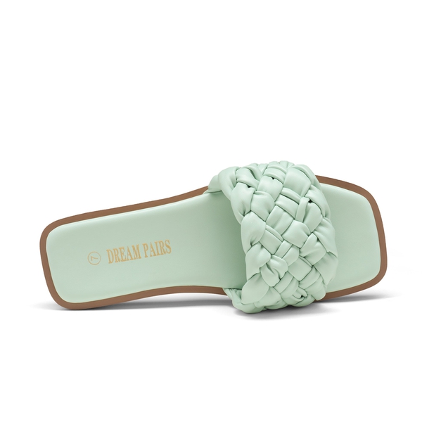 Open Toe Slide Flat Sandals - MINT GREEN WEAVE - 2