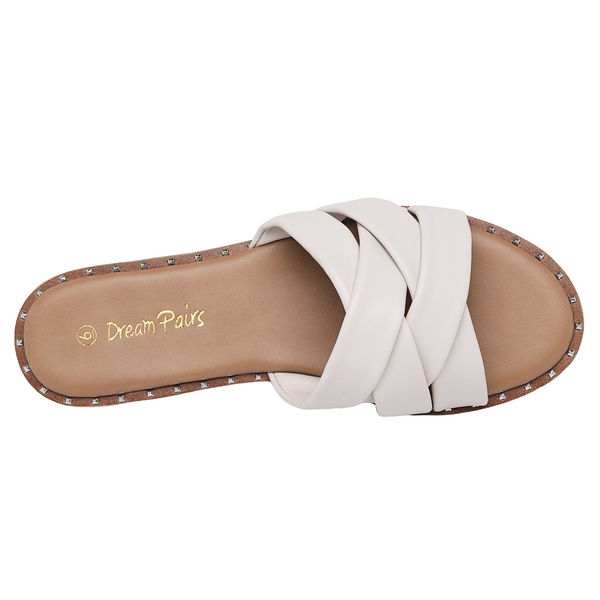 Studded Flat Slide Sandals - CREAMY WHITE PU - 3