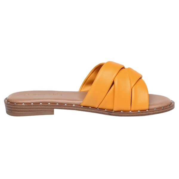 Studded Flat Slide Sandals - YELLOW PU - 1