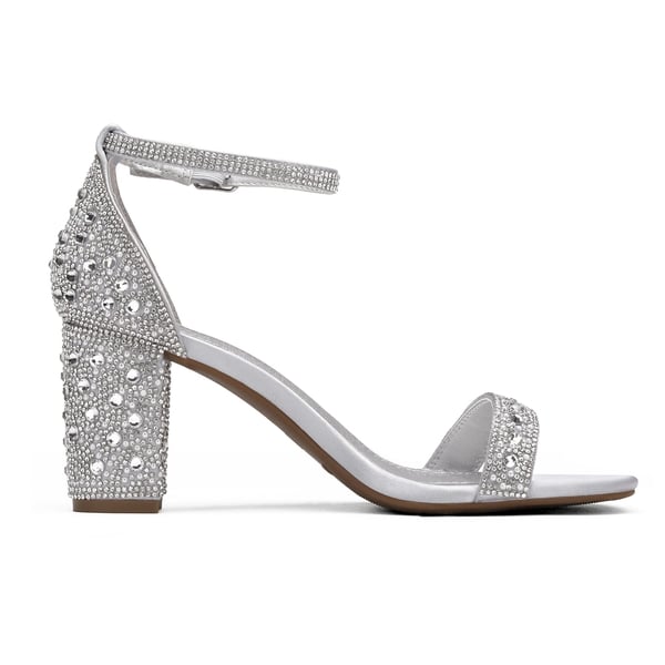 Rhinestone 3-Inch Chunky Heel Sandals - SILVER RHINESTONE - 3