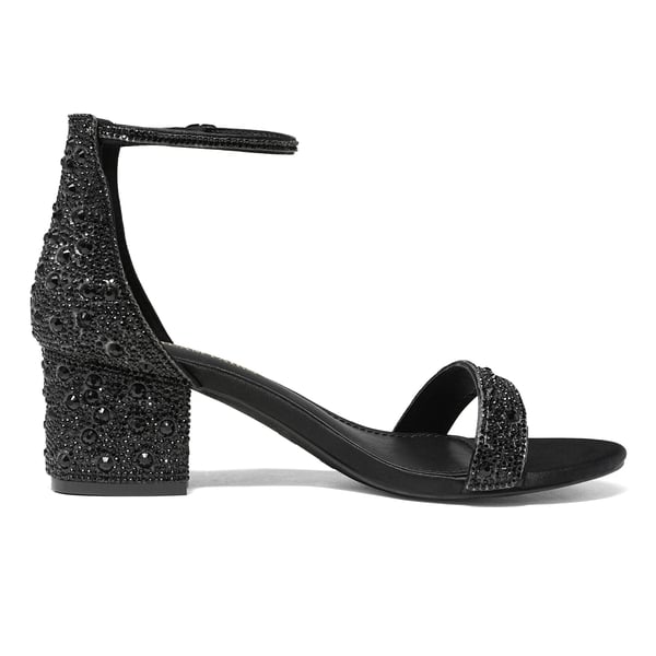 Rhinestone Low Chunky Heel Sandals - BLACK RHINESTONE - 3