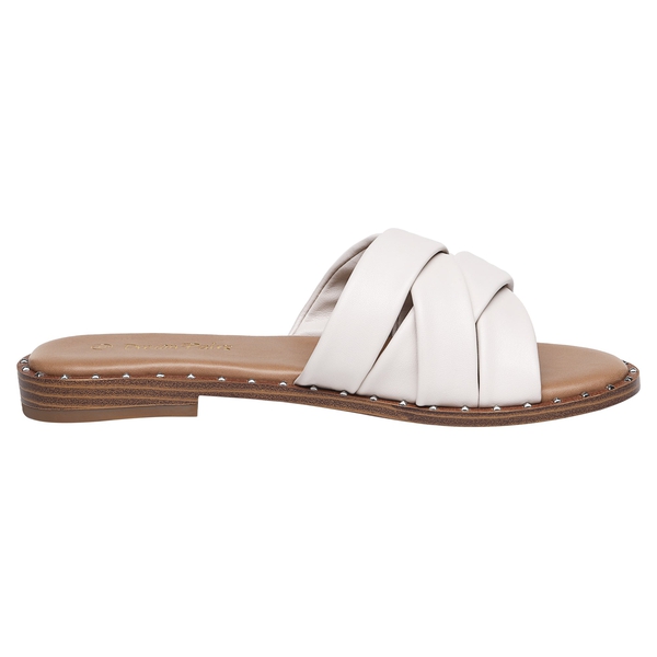 Studded Flat Slide Sandals - CREAMY WHITE PU - 1