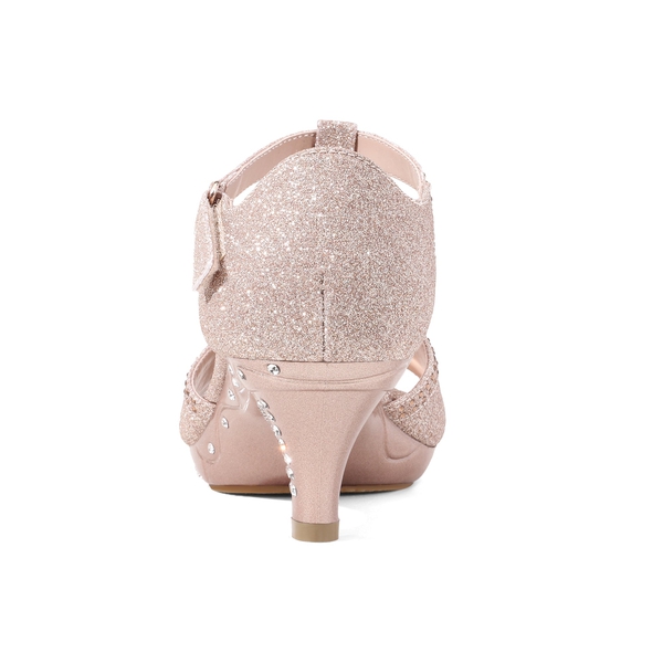 Girls Low Heel Glitter Pump Sandals - ROSE GOLD - 5