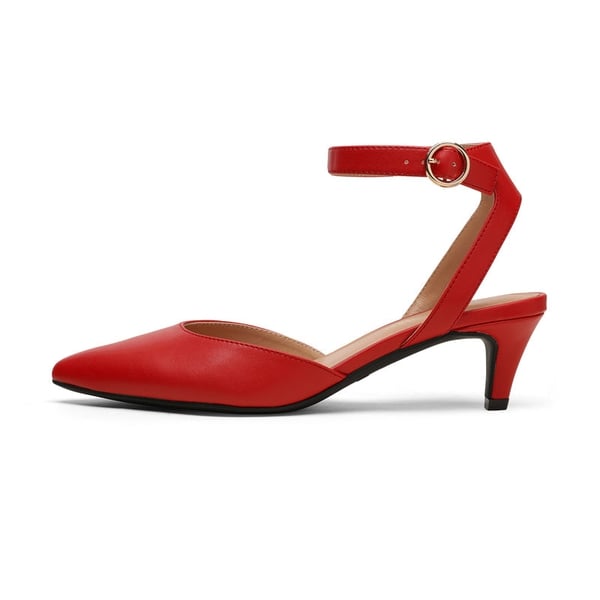 Ankle Strap Low Heel Pumps - FIRE RED - 2