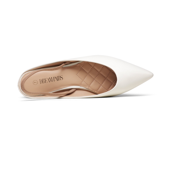 Pointed Toe Slingback Flats - WHITE PU - 4