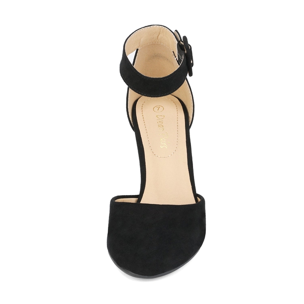 Round Toe Chunky Heel Pumps - BLACK SUEDE - 2