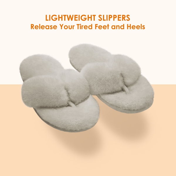 Fluffy Flip Flop House Slippers - GREY - 4
